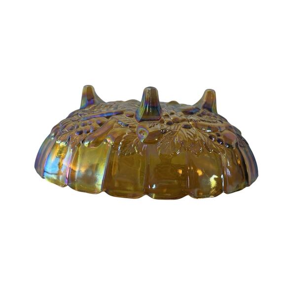 Indiana Glass Iridescent Carnival Amber Glass Oval Fruit Bowl Footed Vintage - Picture 3 of 10